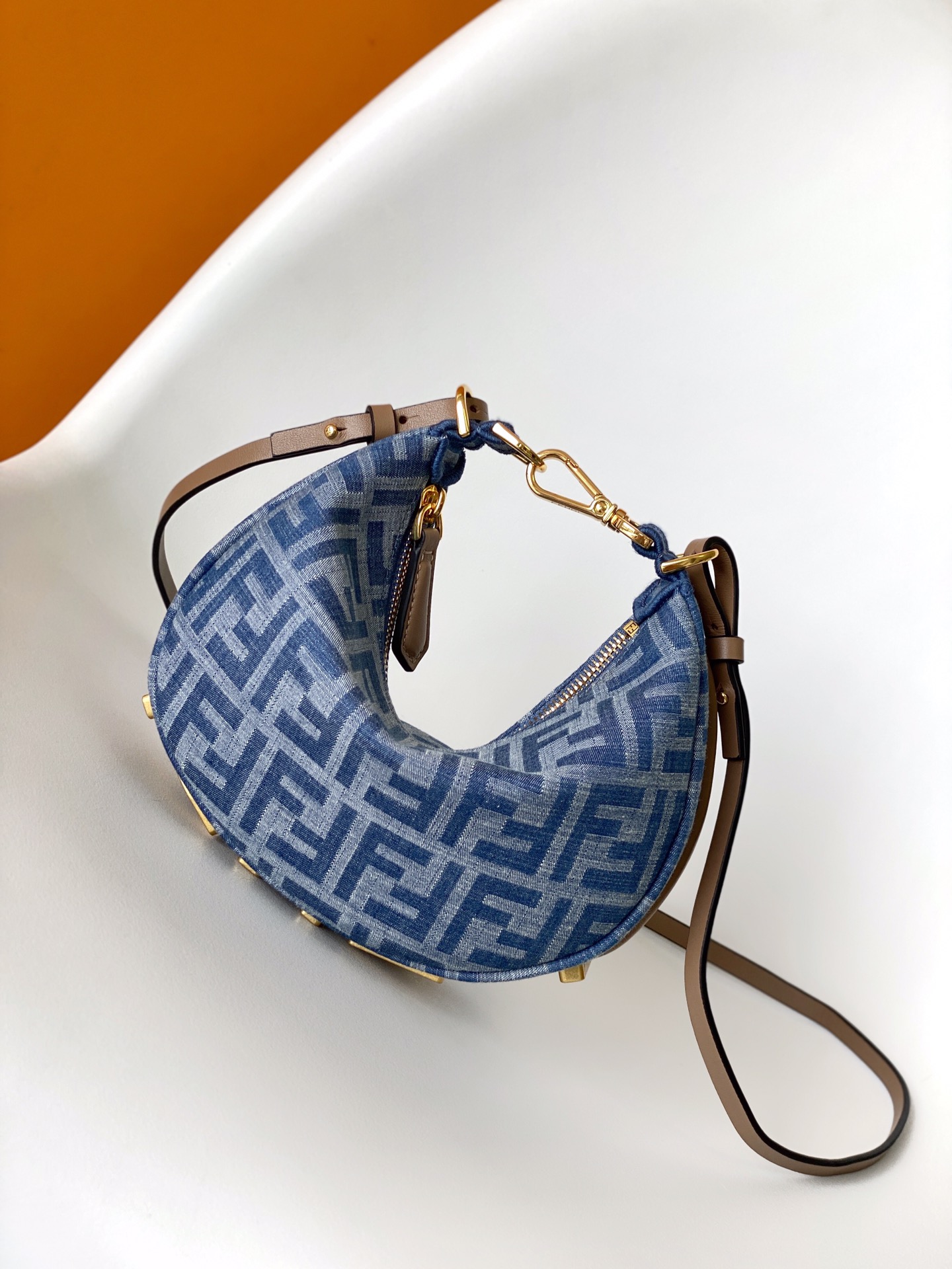 Fendi Mini Fendigraphy FF Chenille Hobo Shoulder Bag Blue